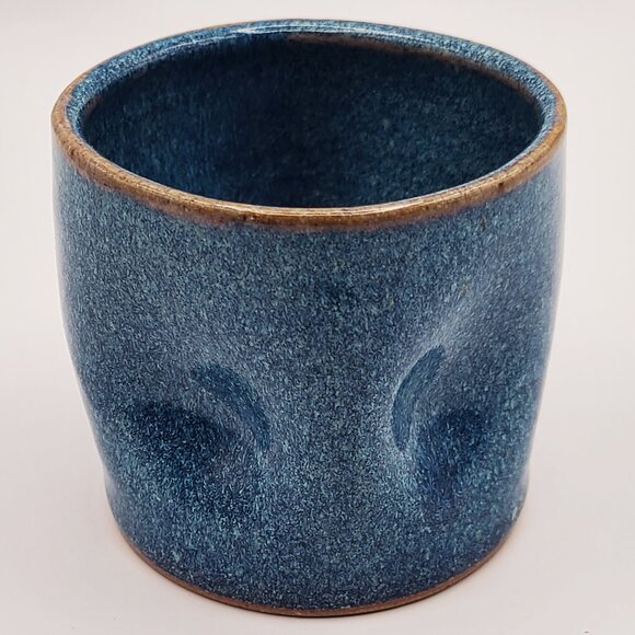 Vintage Studio Pottery Pinch Cup Pot Signed R Brown Blue Speckled Glaze 2.75" H - Picture 1 of 7